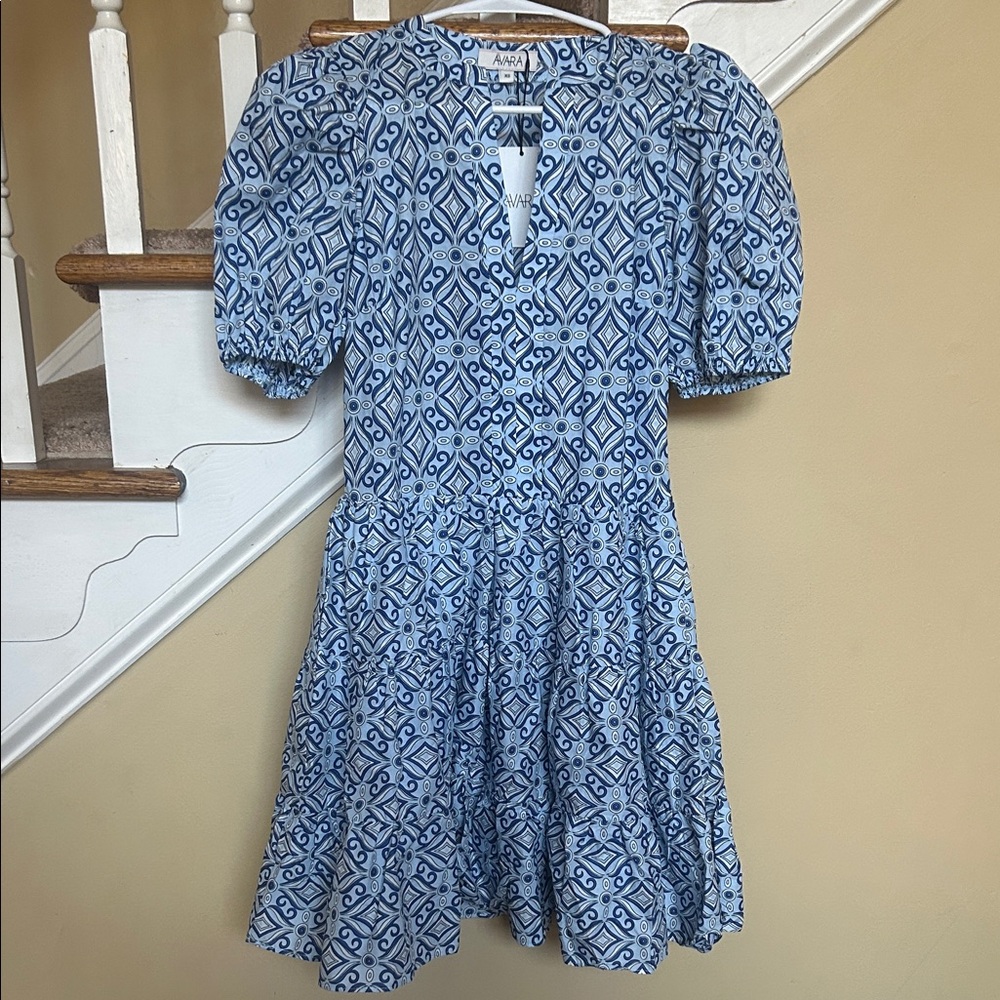 Elegant Blue Geometric Mini Dress